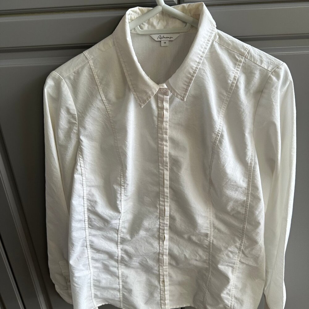 Reitmans White Button-Down Shirt | Size 13 | Classic Stretch Fit
